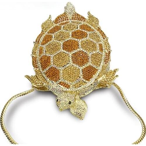 Gold Crystal Tortoise Women Evening Clutches Bags Diamond Shape Ladies Evening Clutches Day Bag Female Wedding Clutch Purses