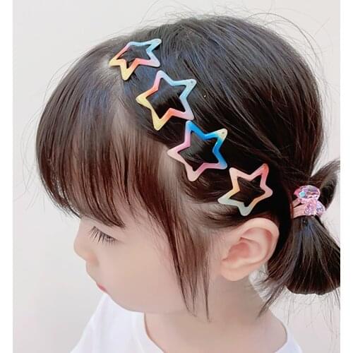 10PCS Kids Snap Hair Clip Rainbow Color Geometric Shape Hair Pin Hair Barrette Metal Printed Snap Barrettes Accessories