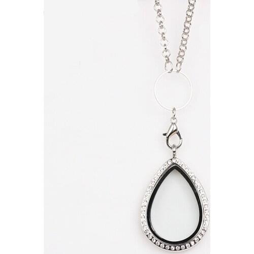 10pcs/lot New Fashion 4 Color Alloy TearDrop Glass Locket With Floating Magnetic Living DIY Locket Necklace with chain