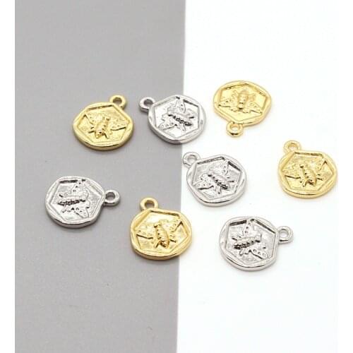 10pcs Cute Irregular Geometric Coin Bee Earring Alloy Charms DIY Vintage Earrings Pendant Accessory Animal Charm Jewelry Make