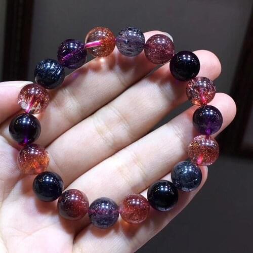 11mm Genuine Natural Lepidocrocite Rutilated Super Seven Melody Jewelry For Women Men Crystal Round Beads Stretch Strands AAAAA
