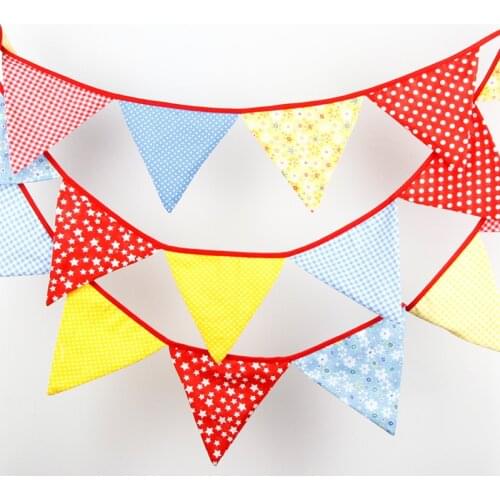 18 Flags - 4.4M Cotton Fabric Bunting Birthday Party Decoration Wedding Bunting Decor Banner Garland Decoration