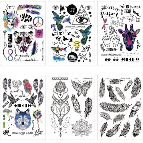 21x15cm Multi-style Fashion Cool animal Feather Temporary Tattoo