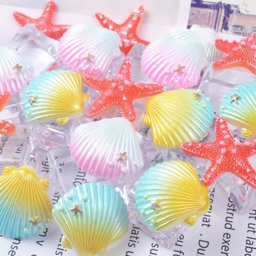50pcs/lot Kawaii Resin Colorful Shell/Star Cabochon For Resin Scrapbooking DIY Craft Home Decoration Accessary
