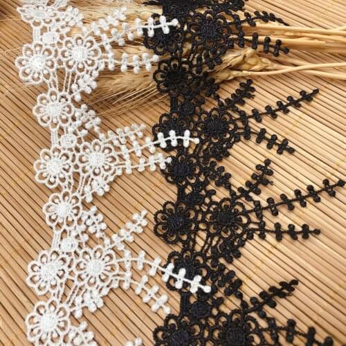 8CM Wide Exquisite White Black Tassel Embroidered Flowers Fabric Lace Appliques Collar Cuffs Fringe Trim Wedding Sewing Decor