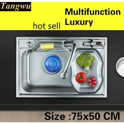 Free shipping Apartment high quality kitchen single trough sink do the dishes 304 stainless steel luxury hot sell 750x500 MM