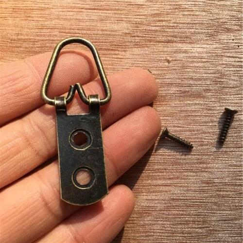 Bronze Iron Hanging Picture Oil D-ring Hook,Painting Mirror Frame 2 Holes Hooks Hangers With Screws,53*14mm,80Pcs