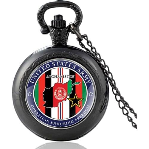 Afghanistan Operation Enduring Freedom Vintage Quartz Pocket Watch Charm Men Women Glass Dome Pendant Necklace Hours Clock