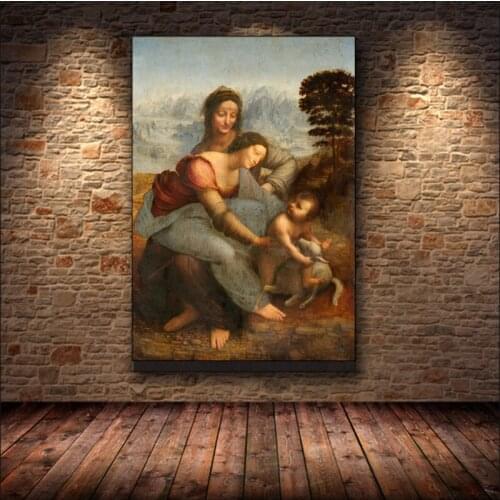 The Virgin and Child with Saint Anne Famous Canvas Painting Da Vinci Posters Prints Wall Art Pictures Living Room Home Decor