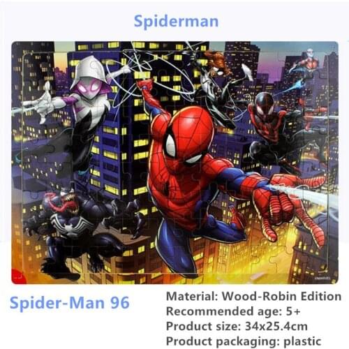 Disney 96 Pcs Snow Spiderman Princess Wooden Frame Children Bottom Box Puzzle Toys For Children