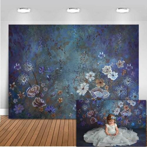 Photography backdrop oil painting flower newborn baby portrait photo shoot blue flowers background for photo studio photophone