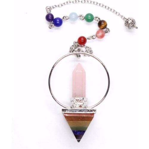 KFT Natural Reiki Healing Stone Pendulums Hexagon Chakra Pyramid Crystal Quartz Chakra Chain Dowsing Pendulum Stone Pendant