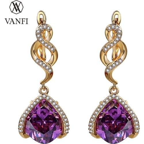 Kfvanfi Imitation Gemstone Drop Earrings for Women Vintage Female Purple Black Rose Crystal Jewelry Earring Wedding Gifts