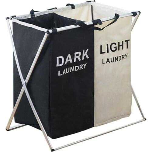 Foldable Dirty Laundry Basket Organizer X-shape Printed Collapsible Three Grid Home Laundry Hamper Sorter Dirty Clothes Basket