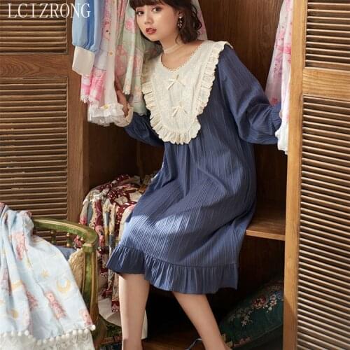 Lace Pajamas Women Big Size XXXL Nightdress Female Spring Cotton Long-sleeved Retro Spring 2021 Girl Long Skirt Sexy Sleepwear