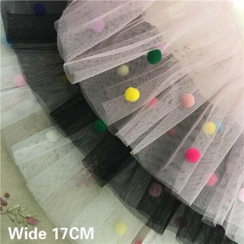 17CM Wide 3D Lace Collar Applique Embroidery Colorful Pompom Trim Girls Fluffy Dress Curtains Fringe Guipure Sewing Accessory