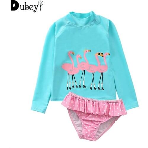 Girls Swimwear Long Sleve Two Piece Set Top and Shorts Bathing Suits for Teen Girls Flamingo Swimming Suits Girl Favors Bikini