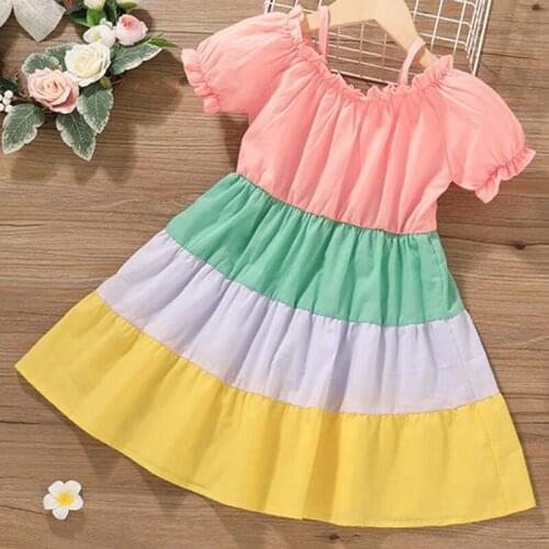 Summer Children Dresses Kids Clothing Dress For Girls Stitching Rainbow Colors Girl Clothing Children Clothes