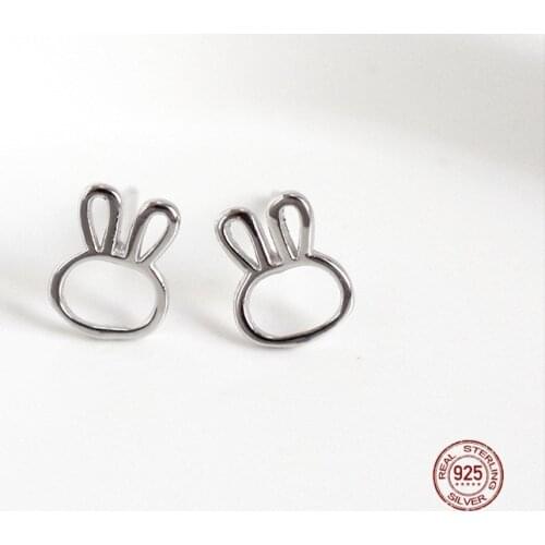 LKO 925 Sterling Silver Cute Small Rabbit Simple Stud Earrings For Girls And Kids Fashion Jewelry Gifts Accessories