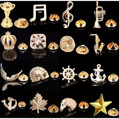 Fashion Brooch Golden Anchor Crown Saxophone Music Wing Horn Stars Golf For Mens Suit Collar Lapel Brooches Pin Party Jewelry