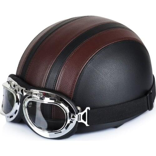 Retro Motorbike Leather Helmet Motorcycle Riding Vintage Cruiser Touring Half Helmets Moto Bicycle Scooter Skating Baseball Cap
