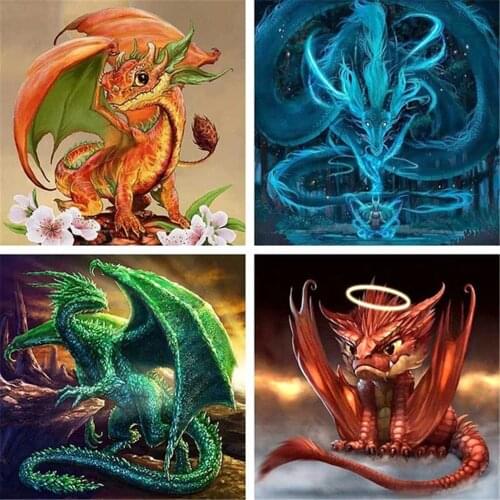Cartoon Dragons Drill Resin Ribbon Coins Mosaic 5D Diy Embroidery Diamond Painting 3D Cross Stitch Kits Animal Sticker Decor