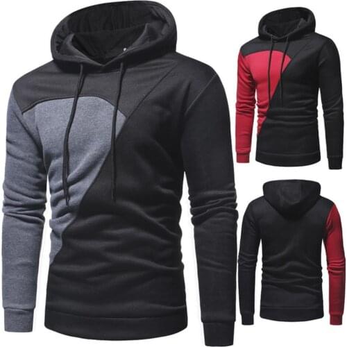 Men Winter Casual Slim-Fit Color Matching Hooded Hoodie Gyms Sports Pullover