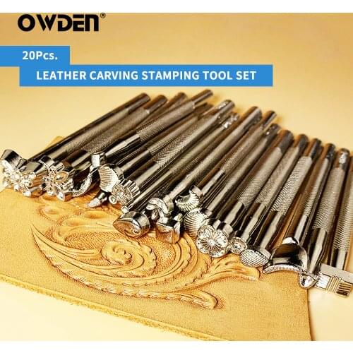 OWDEN 20Pcs Leather Carving Stamping Tool Set Leather Stamping Printing Punch Tool Carved Leather Engraving Tools