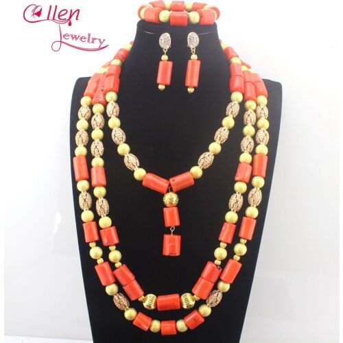 New African Beads Jewelry Set Nigerian Wedding Orange beads jewelry sets Indian Costume Bridal beaded Necklace Set N0107