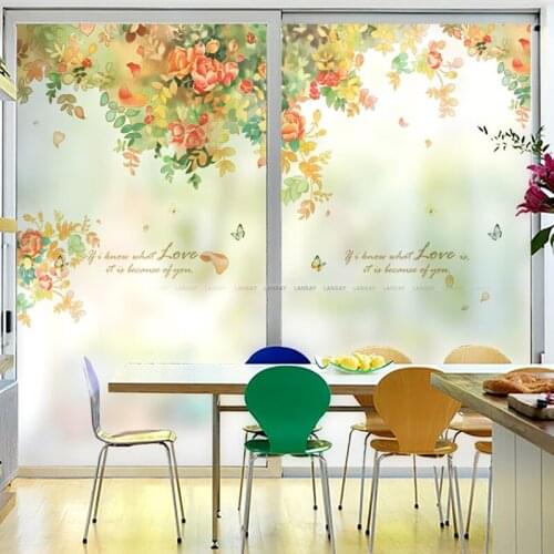 Window glass sticker toilet bathroom balcony anti-transparent frosted window film light translucent opaque rose flower language