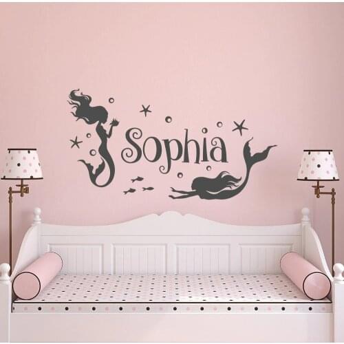 Little Girl Wall Decal Name Mermaid Personalized Girls Names Wall Sticker for Baby Room Nursery Decals Cartoon Mural D293