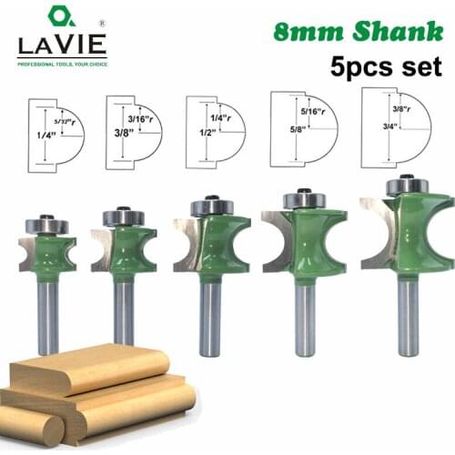 5 PCS 8mm Shank Bullnose Half Round Bit Endmill Router Bits Wood 2 Flute Bearing Woodworking Tool Milling Cutter