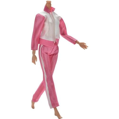 Handmade Sport Outfit Casual Wear Long Sleeves Blouse Trousers Suit Doll Clothes Suit For Doll Pink Color Coat Pants 2Pcs/Set