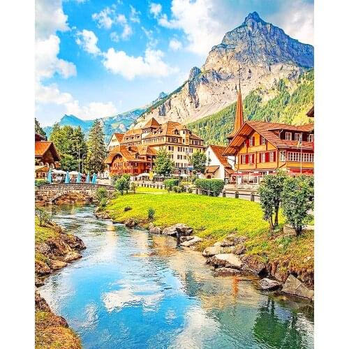 《Country creek》 picture painting by numbers home decor birthday present quadros decorativos