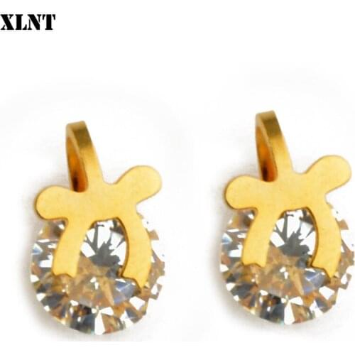 XLNT New Fashion Stainless Steel Stud Earrings Crystal Bow Design Earring for women Korea Ear Jewelry 2019 oorbellen