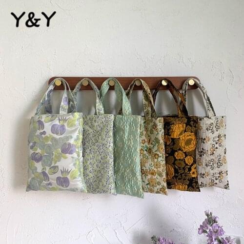 Y&Y Ins Style Niche Retro Embroidery Mini Women Handbags Small Flowers Yarn-dyed Hand Bags Jacquard Fabric Vintage Flap