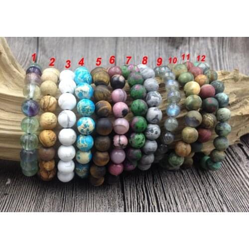 YA2660 Stone Labradorite Fluorite Turquois Sea Sediment 7-8mm Mala Beads Rope Cord Bracelet Adjustable