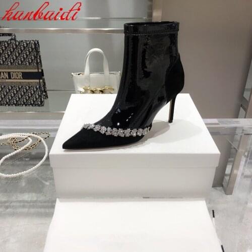 Ladies New Shoes Fashion Chain Bordered Short Boots Luxurious Outdoor High Heels Shoes korean Style Pointed Toe Casual Boots