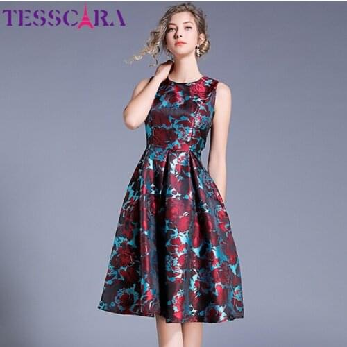 TESSCARA Women Luxury Jacquard Dress Festa High Quality Elegant Office Cocktail Party Robe Femme Vintage Designer Tank Vestidos