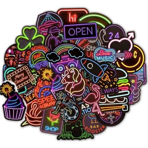 10/30/50pcs Neon Light Stickers For Kids Aesthetic Anime Decals Laptop Bicycle Guitar Skateboard Cans Car Fridge Stickers