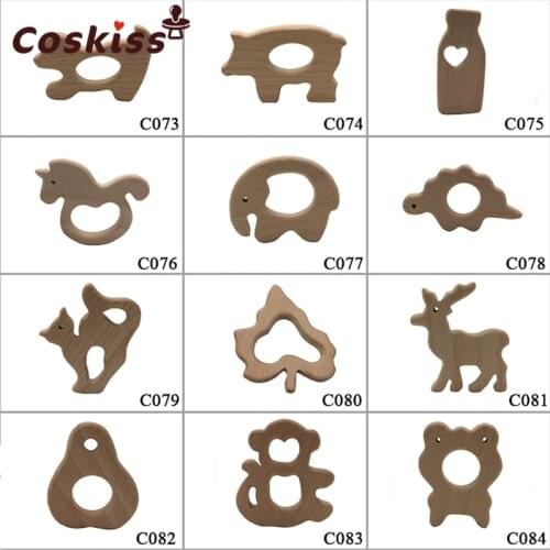 10pcs Smooth Beech Wood Baby Teether Cartoon animal Natural Wooden Teethers, Wood Teething Accessories, Baby Chew Toys unicorn