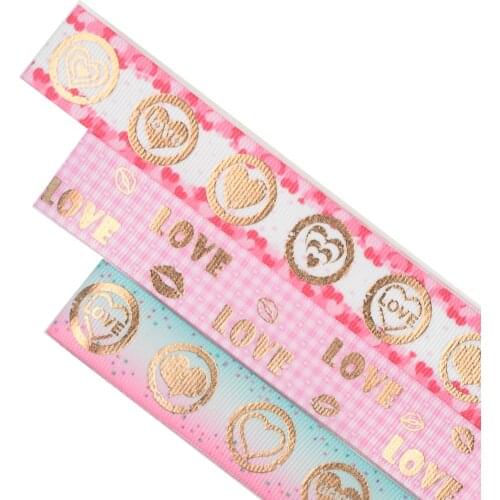 22mm 7/8" Rose gold foil heart love text grosgrain ribbon suit for Wedding Valentine accessory 50yards welcome custom printed