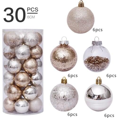 30 Pcs/Set 6cm Christmas Tree Ball Colorful Xmas Party Pendant Transparent New Year Gift Home Garden Decoration Supplies