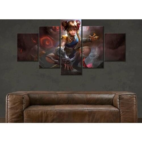 5pcs HD Pictures Wanwan Mobile League Game Poster Paintings Canvas Art Decorative Paintings for Wall Deco