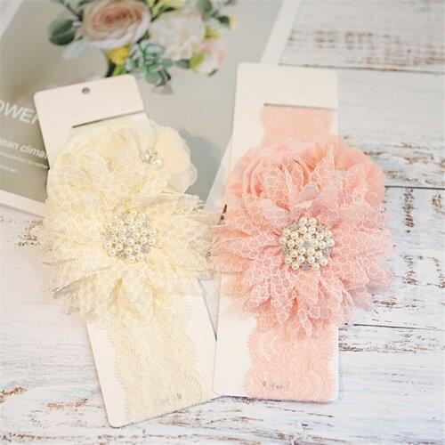 5pcs/lot kids headband rose hair band Chiffon flower lace elastic pearl newborn headbands children girls hair accessories