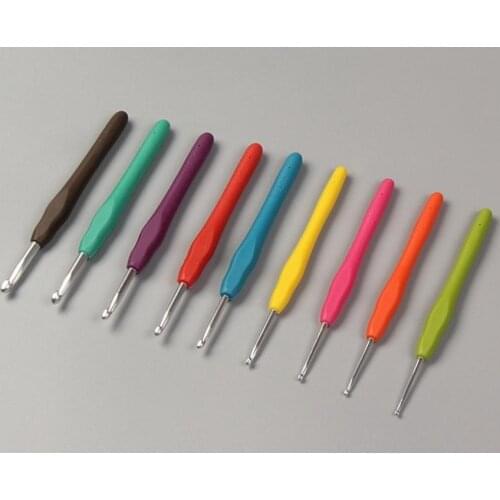 50set 9pcs soft rubber handle aluminum crochet hooks set of templates TPR knitting needles DIY sport toy