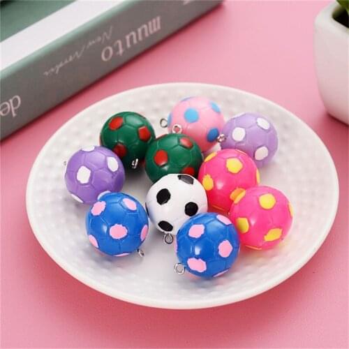 Julie Wang 8PCS Resin Football Charms Random Mixed Colors Cartoon Artificial Soccer Pendant Keychain Jewelry Making Accessory