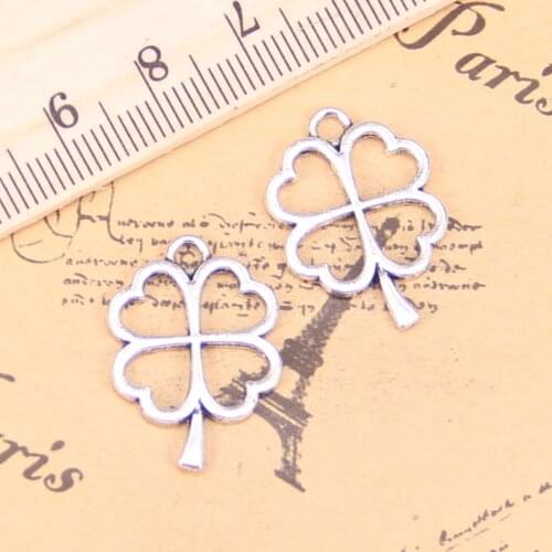96pcs Charms hollow lucky four leaf clover irish 24x17mm Antique Silver Plated Pendants DIY Handmade Tibetan Silver Jewelry