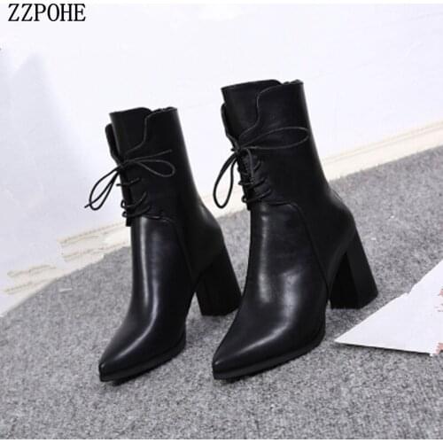 Hot Autumn Winter Fashion Women Boots Ladies Party High Heels Ankle Boots Woman Lace-up Soft Leather Platform Shoes