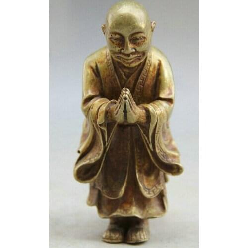 Fast shipping USPS to USA S2046 Chinese Buddhism Copper Eighteen AFINEats Shaveling Buddha Blessing Monk Statue